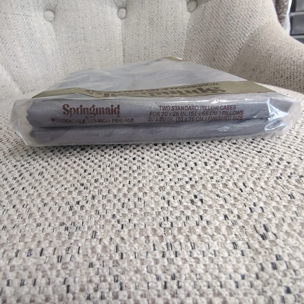 2 Vintage Springmaid Pillowcases Standard Grey Wondercale No-Iron Percale NOS 80